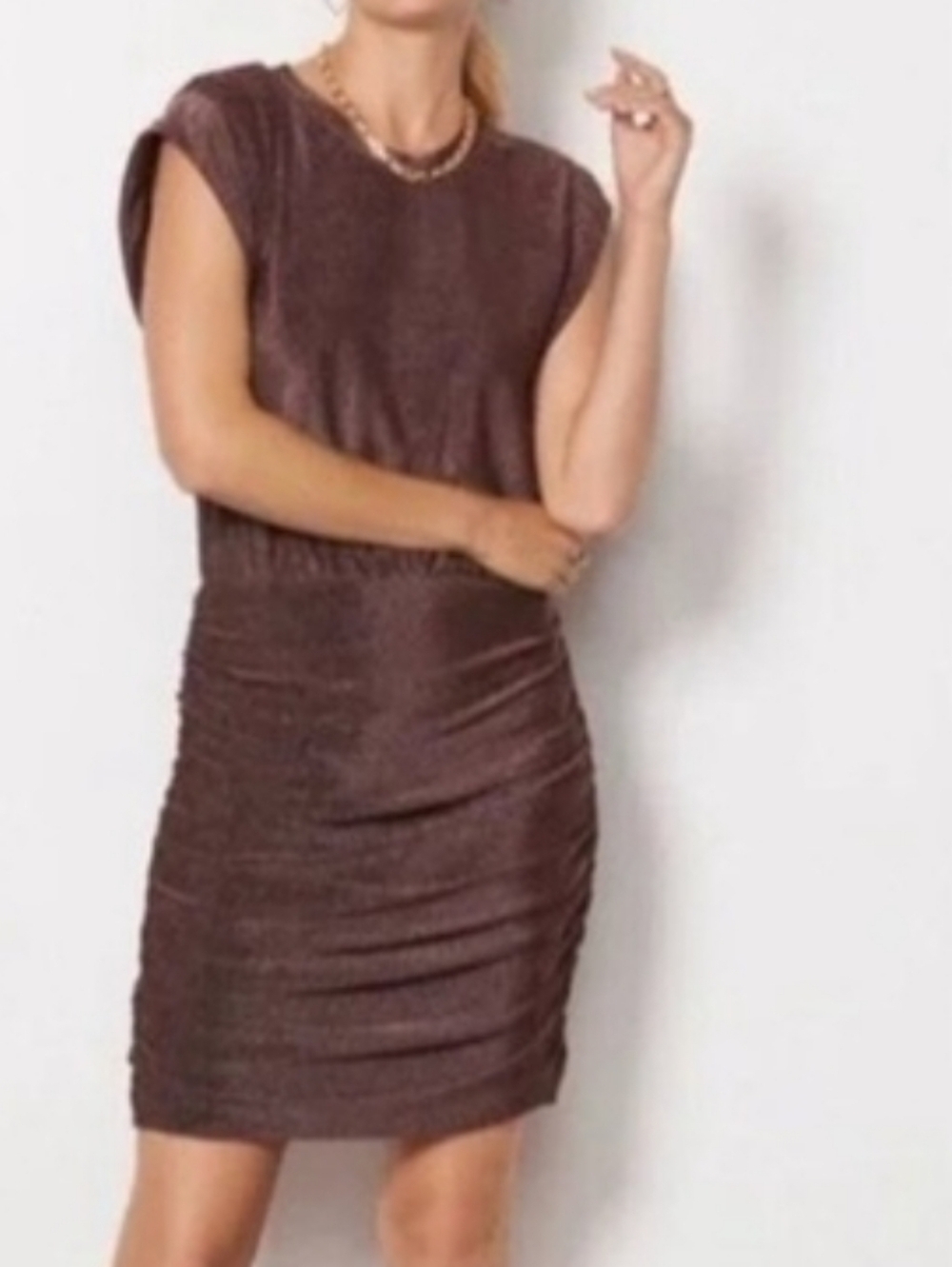 Evereve Ashlyn Sparkle Shimmering Brown Mini Dress S